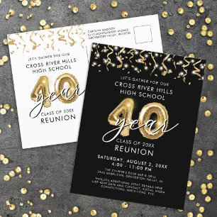 Klass Reunion 40 år Svart Guld-ballonger Inbjudan