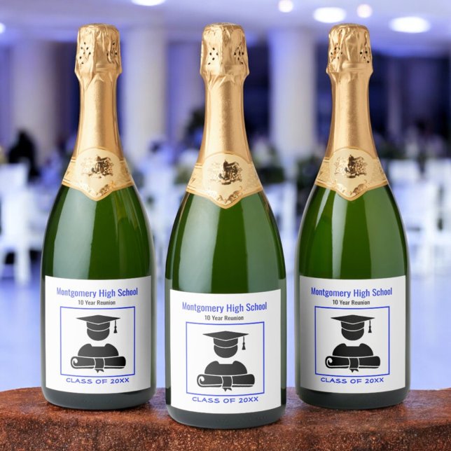 Klass Reunion Black Blue-Anpassningsbar (High School Reunion Sparkling Wine Label)