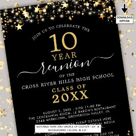 Klass Reunion Black Guld Stars Ljus varje år Inbjudningar