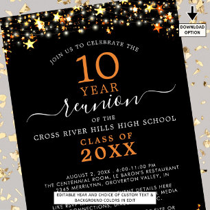Klass Reunion Black Orange Stars Ljus varje år Inbjudningar