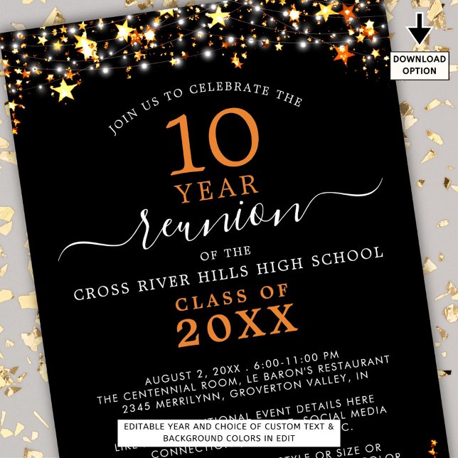 Klass Reunion Black Orange Stars Ljus varje år Inbjudningar (Skapare uppladdad)