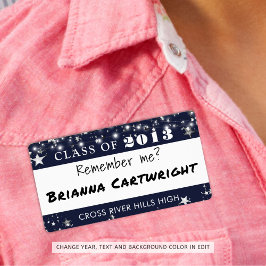 Klass Reunion Navy Blue Silver Namn bricka Fraktsedel