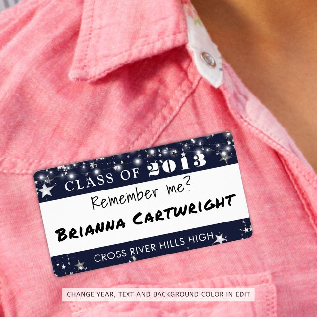 Klass Reunion Navy Blue Silver Namn bricka Fraktsedel (Skapare uppladdad)