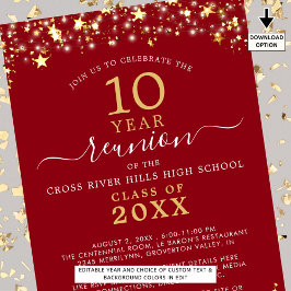 Klass Reunion Red Guld Stars Ljus varje år Inbjudningar