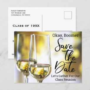 Klass Reunion Spara datum Baby Boomer Champagne Meddelande Vykort