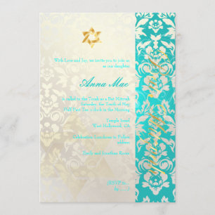 Klass + Snyggt Skador Bat mitzvah/akvamarin Inbjudningar