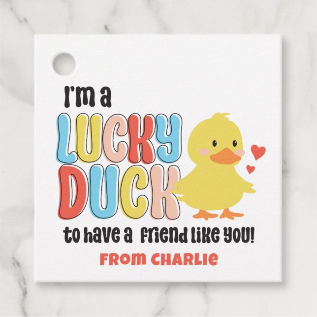 Klass Valentineser Lucky Anka Rubber Ducky Gåvor Etiketter (Framsida)
