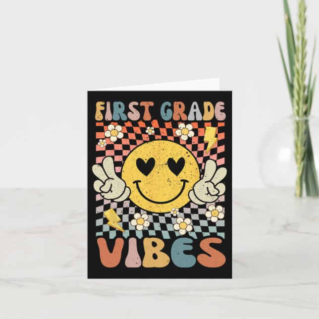 Klass Vibes 1:a Klass Retro-läraren 1:a dagen Kort (Framsida)