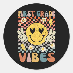 Klass Vibes 1:a Klass Retro-läraren 1:a dagen Runt Klistermärke
