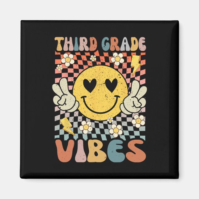 Klass Vibes 3:e Klass Retro-läraren 1:a dagen Magnet (Framsidan)