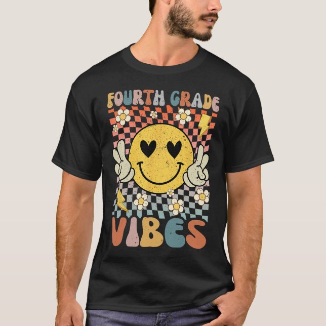 Klass Vibes 4:e Klass Retro-läraren 1:a dagen T Shirt (Framsida)