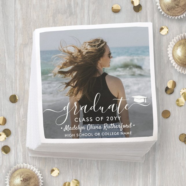 Klassår för vit skript i Studenten Photo & Elegant Pappersservett (Skapare uppladdad)