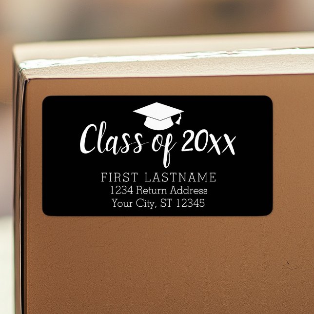 Klassår och namn - Svart kan ändra färg Adressetikett (Personalized return address label)