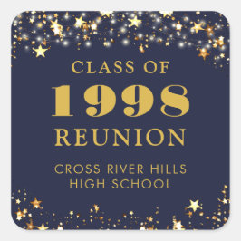 Klassåterträffande Marinblå Guldstjärnor Personlig Fyrkantigt Klistermärke