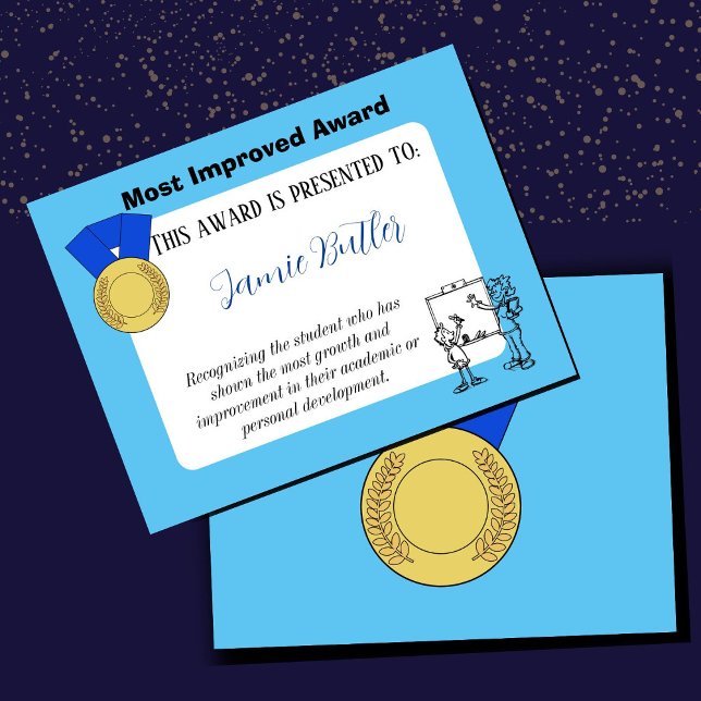 Klassbelöningsbevis för skola, klassrumslärare (Most Improved Certificate)