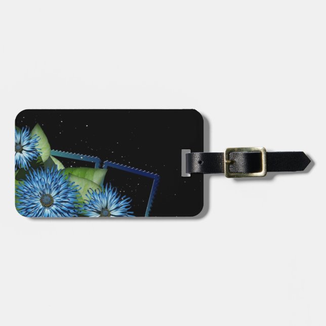 Klassblåsvarta blommigtar - anpassa namn bagagebricka (Horisontell Framsida)