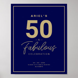 Klassblått & Guld 50 & Fabulous-Födelsedagsfest Poster