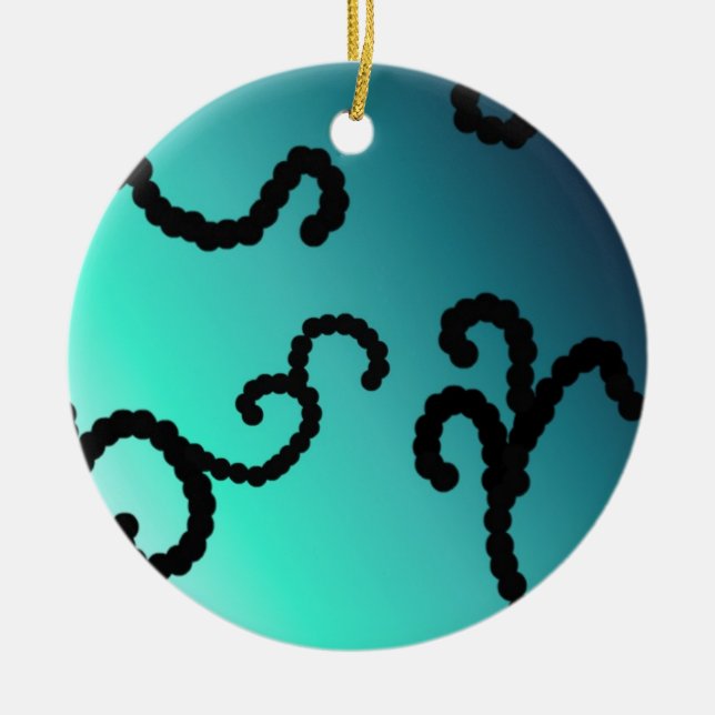 Klassblått och svart bläddrat snurrande julgransprydnad keramik (Framsidan)
