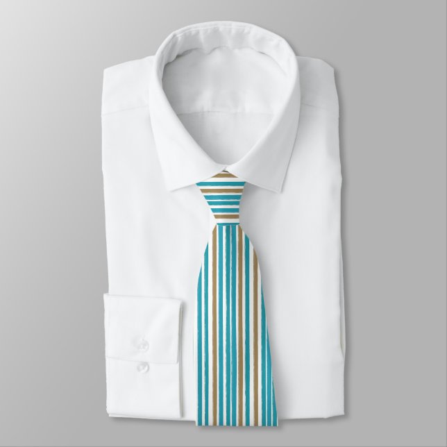 Klassen Aqua Blue och Tan Stripe Tie Slips (Bunden)
