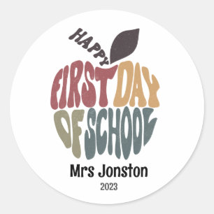 Klassen Back to school första dag Läraräpple Runt Klistermärke