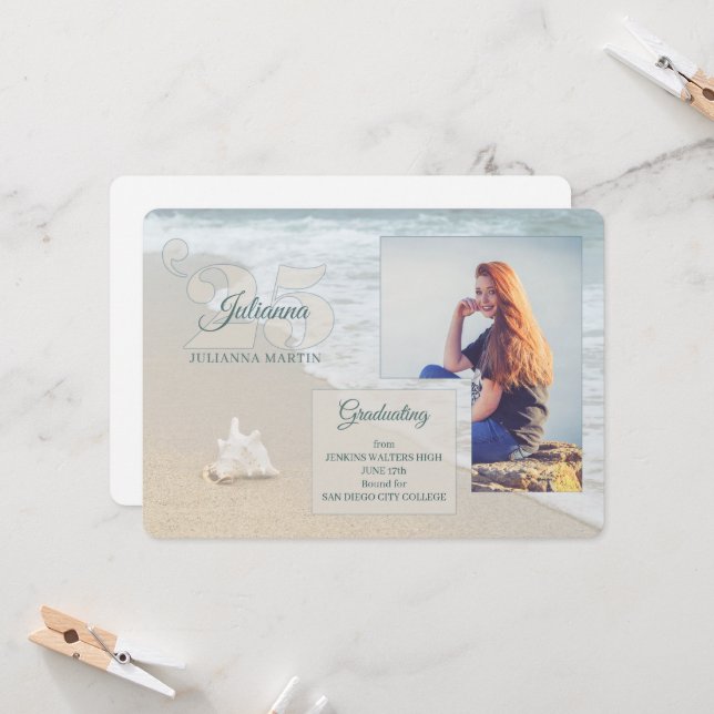 Klassen Beach-test för 2025 Studenten-foto Inbjudningar (Fram/Back In Situ)