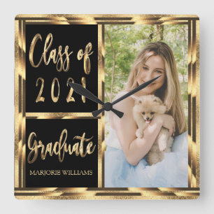 Klassen Black and Guld Photo Student 2021 Fyrkantig Klocka