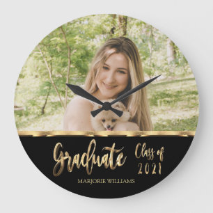Klassen Black and Guld Script Photo Student 2021 Stor Klocka