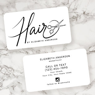 Klassen Black and White Script Hairstylist Visitkort