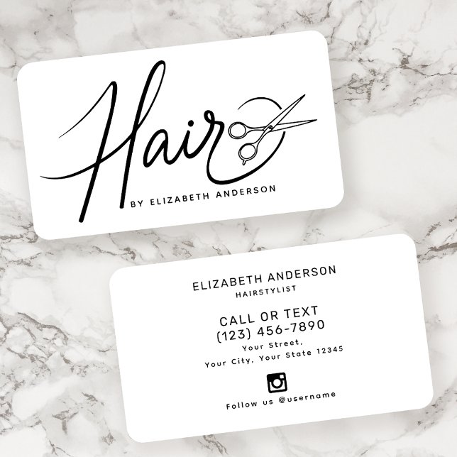 Klassen Black and White Script Hairstylist Visitkort (Skapare uppladdad)