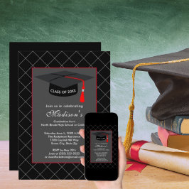 Klassen Black & Grått Studenten i Black Grad Cap Inbjudningar