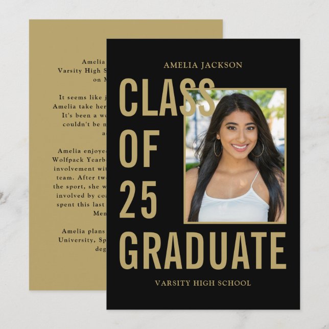 Klassen Black & Guld på 25 Photo & Bio Studenten Meddelande (Fram/baksida)