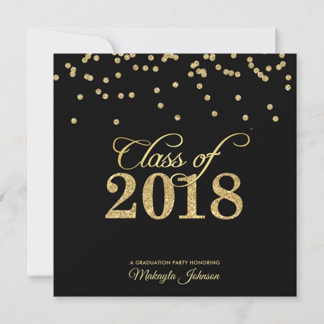 Klassen Black & Guld Polkadot Glitter 2018 Party Inbjudningar (Framsida)