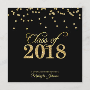 Klassen Black & Guld Polkadot Glitter 2018 Party Inbjudningar