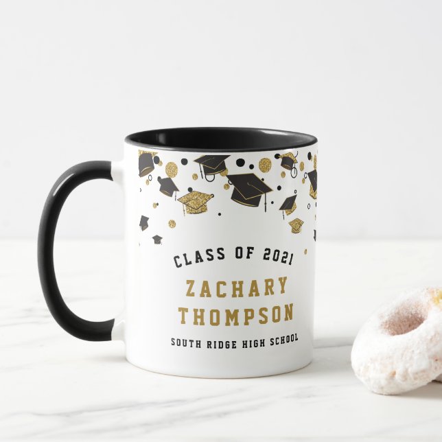 Klassen Black och Guld Studenten 2021 Glitter Mugg (Med munk)