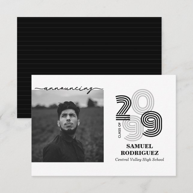 klassen Black Retro Big Numbers i fotot Inbjudningar (Fram/baksida)