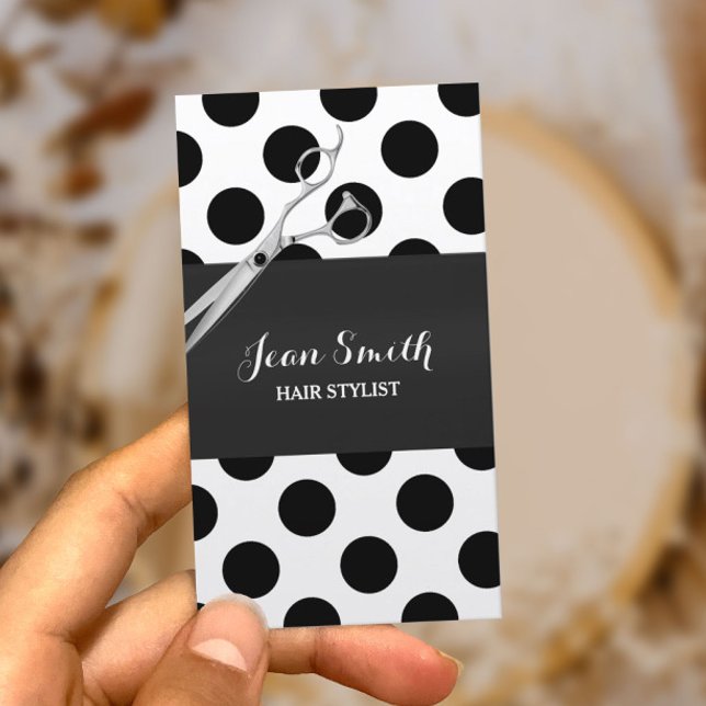 Klassen Black & White Polka dots Hair Stylist Visitkort (Skapare uppladdad)