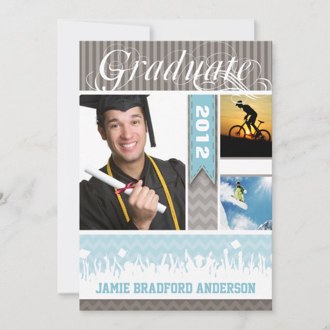 Klassen Blue & Grått Zig Zag Senior 3 Bilder Meddelande (Framsida)