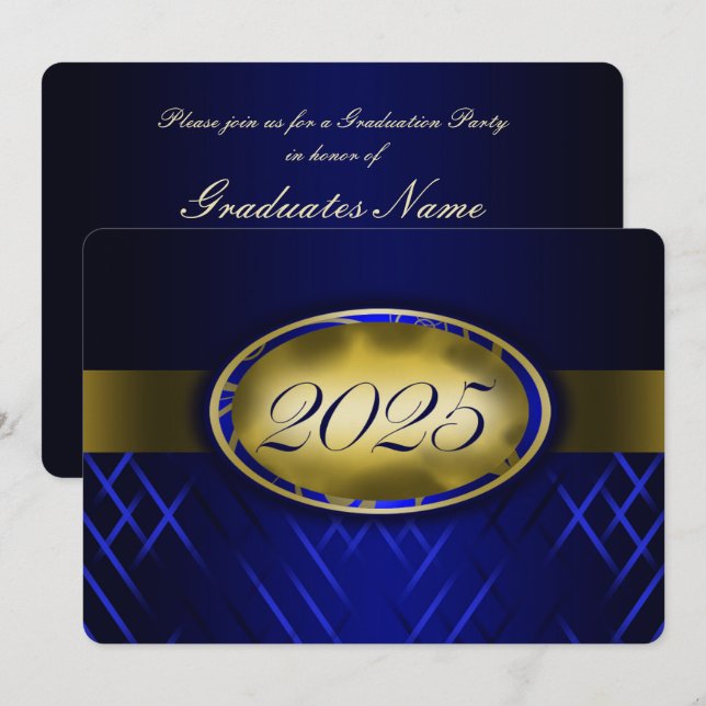Klassen Blue och Guld 2025 Party Inbjudningar (Fram/baksida)