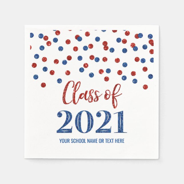 Klassen Blue Red Confetti från 2021 Studenten Pappersservett (Framsidan)