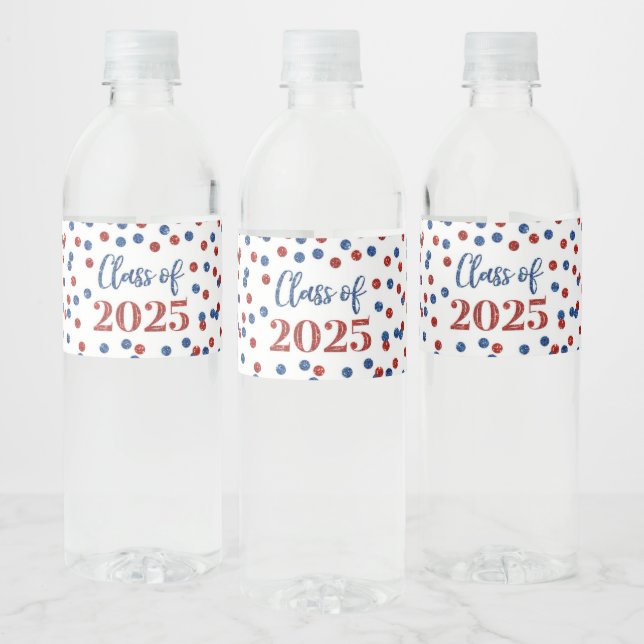 Klassen Blue Red Glitter 2025 Studenten Vattenflaskor Etikett (Flaskor)