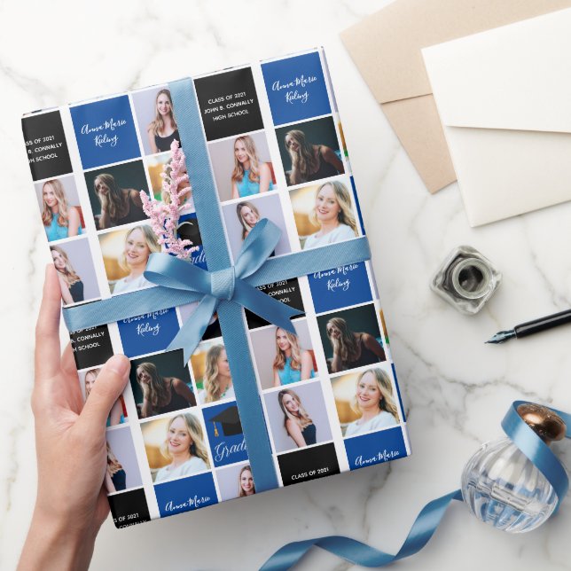 Klassen Blue Studenten Photo Collage på 2025 Grad Presentpapper (Gifting)