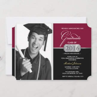 Klassen Burgundy och Black Modern 2016 Studenten Inbjudningar
