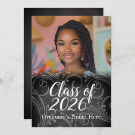 Klassen Chalkboard Swirl från 2021 Photo Studenten Inbjudningar