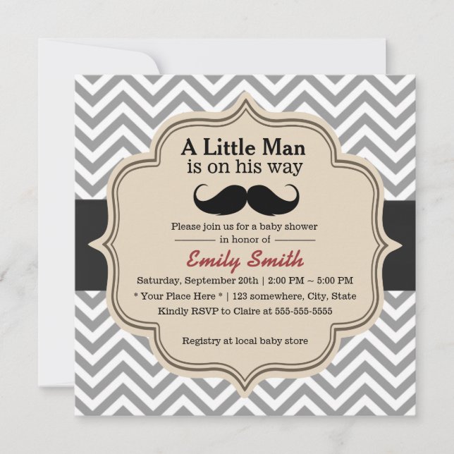 Klassen Chevron Mustache Little Man Baby Shower Inbjudningar (Framsida)