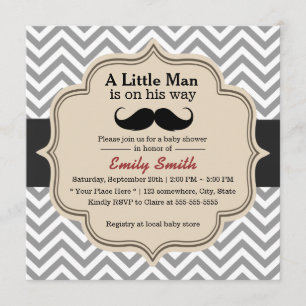 Klassen Chevron Mustache Little Man Baby Shower Inbjudningar