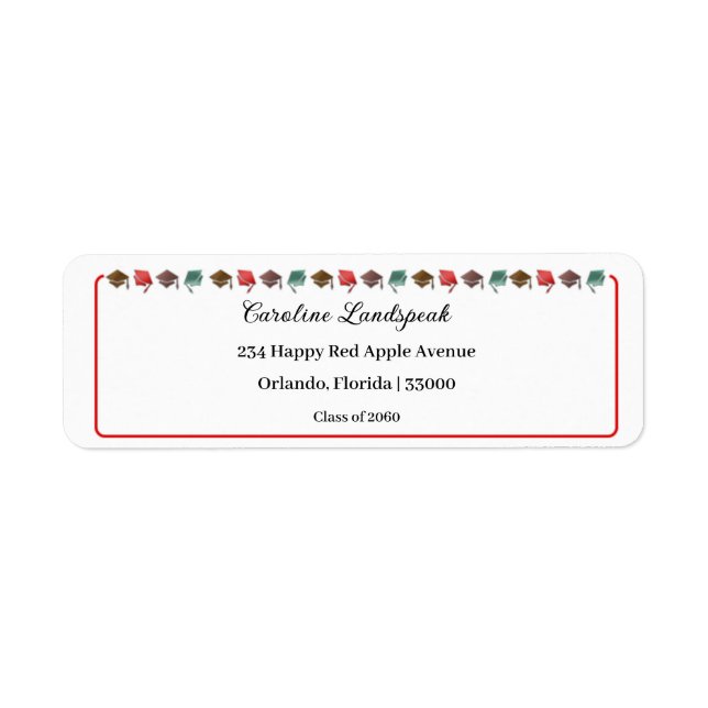 Klassen Colorful Student Caps of 2025 Adress Returadress Etikett (Framsidan)