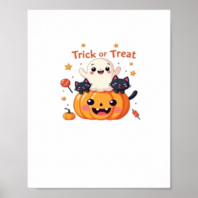 Klassen Cute Halloween - Kawaii Ghost och Svarta k Poster (Framsidan)