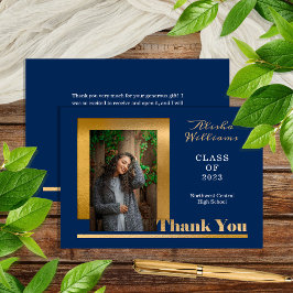 Klassen Elegant Guld Text Student 1 Photo Dk Blue Tack Kort