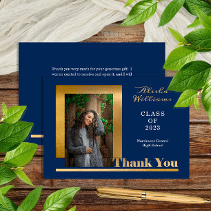 Klassen Elegant Guld Text Student 1 Photo Dk Blue Tack Kort