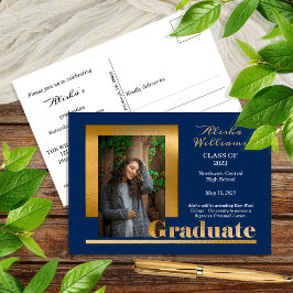 Klassen Elegant Guld Text Student 1 Photo Dk Blue Vykort